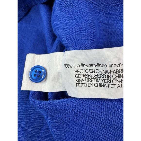 ZARA 100% Linen Oversized Button Down Shirt Women’s XS Royal Cobalt Blue Beachy - Picture 9 of 15